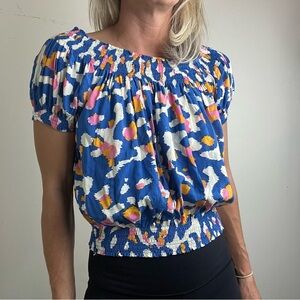 AVA SKY Hawaii Aloha Colorful Short Sleeve Blouse Top Size Small